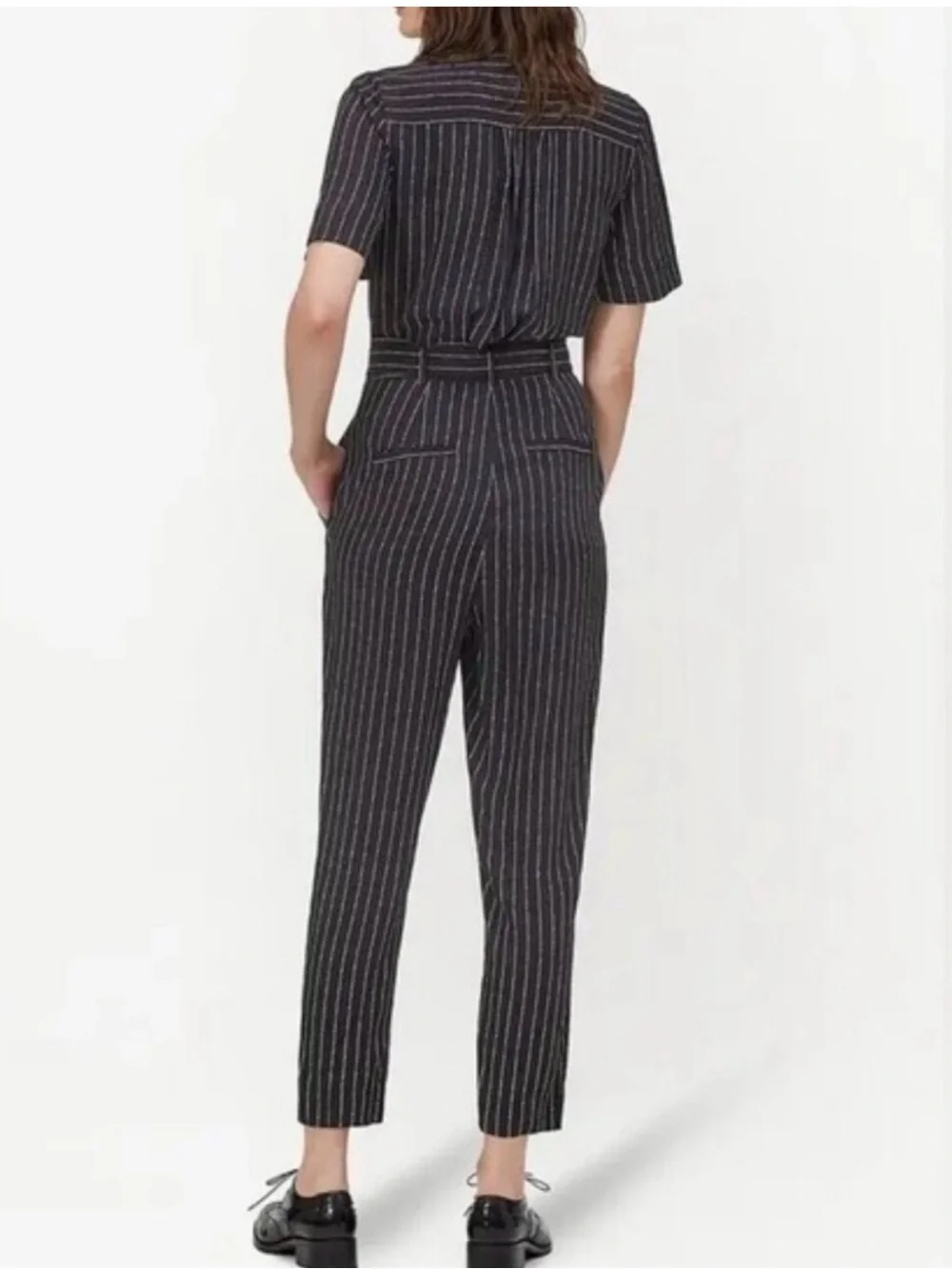 Equipment Black Pinstripe Belted Jumpsuit - Picture 2 of 8